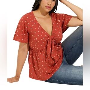 Torrid Vintage Cotton Jersey V-Neck Relaxed Tie Front Top 5X NWT NEW